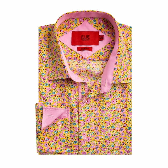 Elie Balleh Boy's Yellow Slim Fit Paisley Print Button-Down Shirt