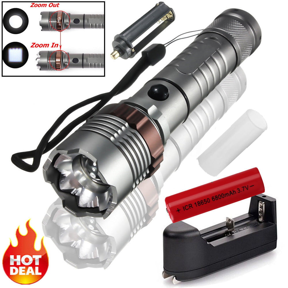 Tactical 20000LM T6 LED Army Flashlight Zoomable Torch+18650+Charger+Case Set 