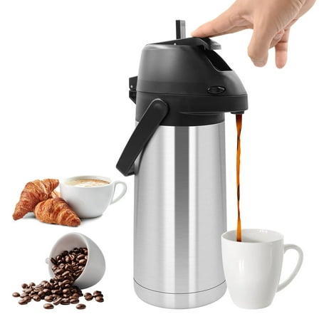 65oz Thermal Airpot Carafe with Pump, Stainless Steel Vacuum Insulated Coffee Dispenser for Hot and Cold Beverage (Silver）