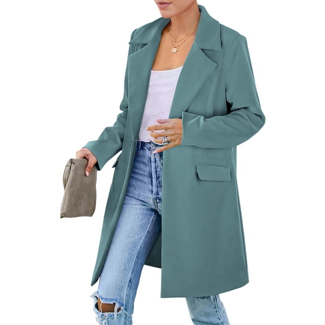 Blazer PRETTYGARDEN Mujer Manga Larga Solapas Bolsillos Azul Verde Talla L