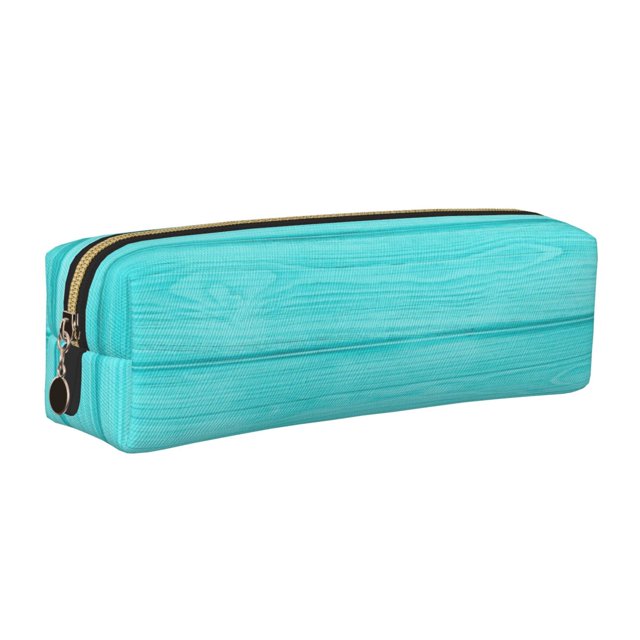 Balery Turquoise Wooden Estuche de Lápices de Cuero Impreso, Estuche para Suministros de Arte, Estuche de Lápices con Cremallera, Estuche de Almacenamiento de Papelería