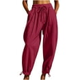 thumbnail image 5 of Sevevn Women's Casual Loose Baggy Pocket Pants Fashion Playsuit Trousers Overalls Imitation Cotton And Linen Cropped Pants Gift for Girls Wine XL, 5 of 9