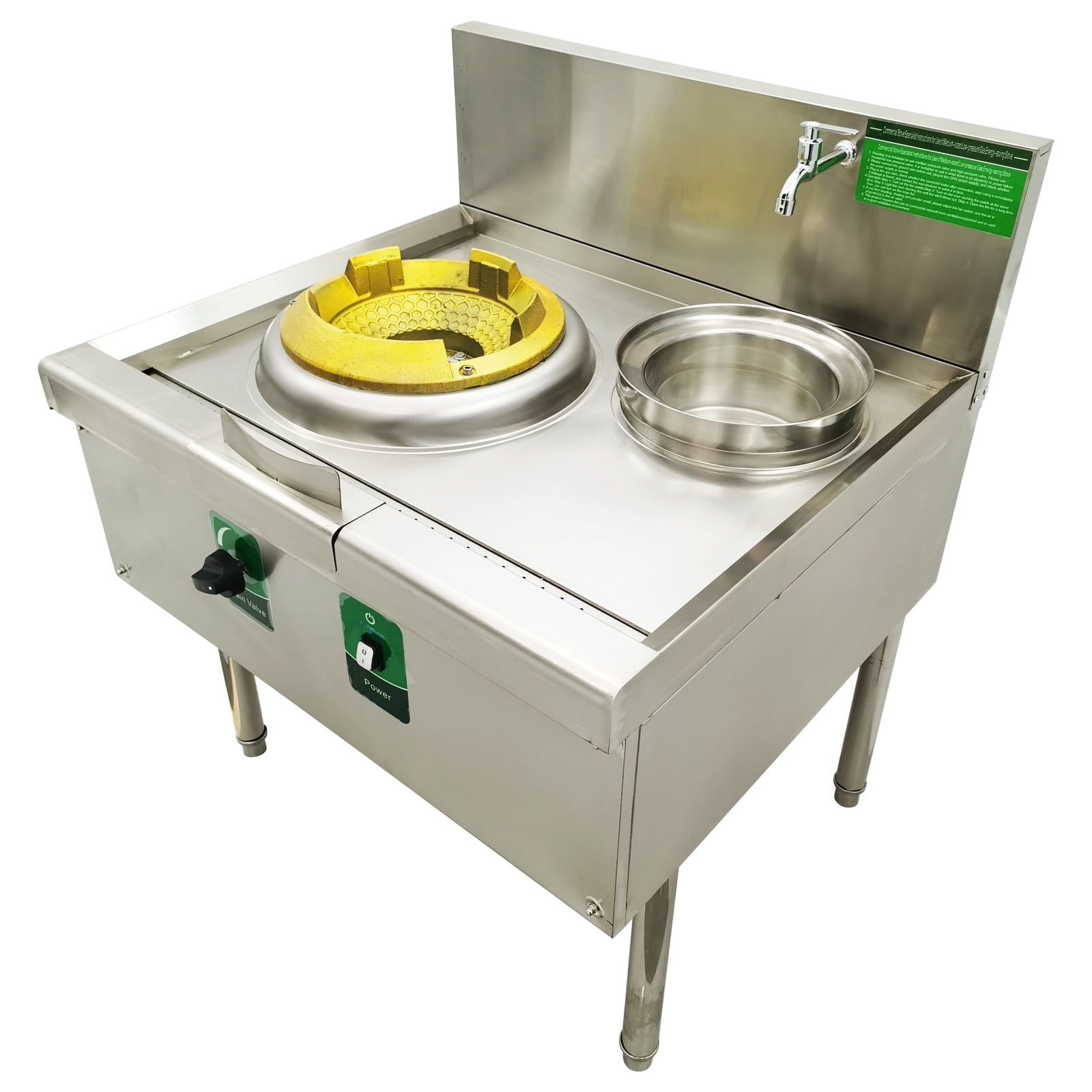 15.4" LPG and Natural Gas Chamber Single Burner Open Style Commercial Gas Wok Gas Stove With Baffle and Water Basin