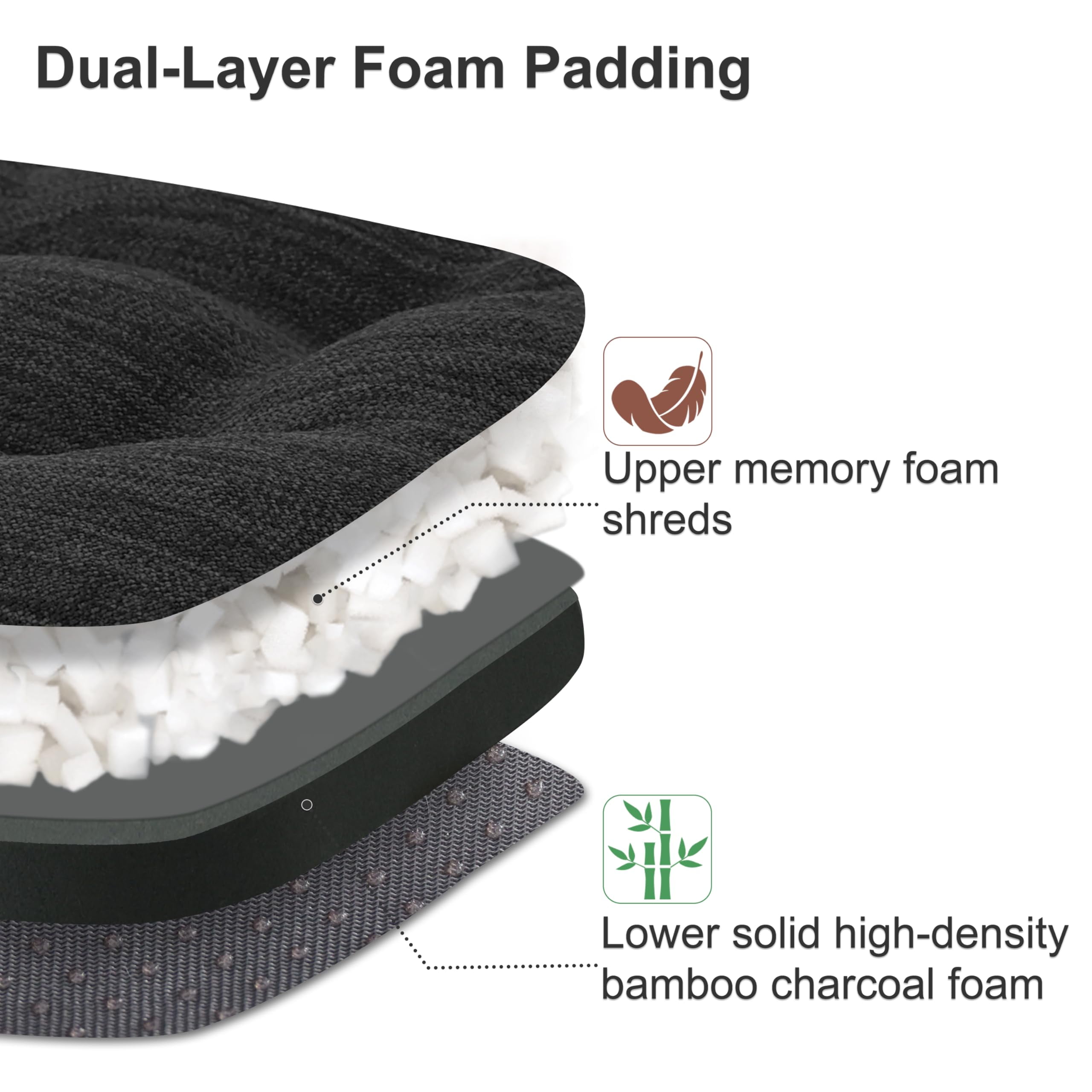 Shinnwa Chair Cushions 3.5" Thick Tufted Memory Foam Kitchen Chair Cushions Set of 2 Dual-layer Indoor Seat Cushions, 16.5" X 16.5", Non-Slip, Black