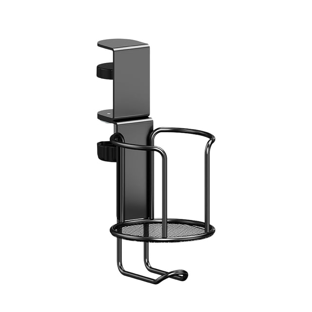 Soporte metálico para vasos de escritorio con pinza, gancho para auriculares y mochila para guardar en la oficina, el coche y el baño.