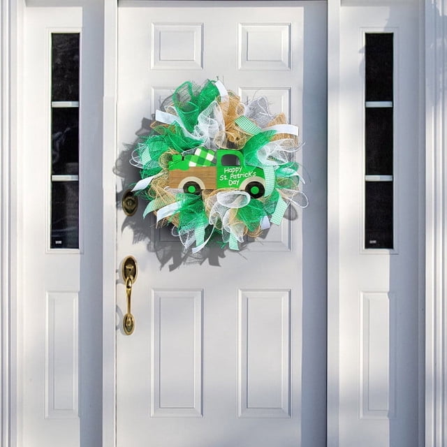 Día de San Patricio Festival Irlandés Decoración para colgar puertas | Colgante de corona de guirnalda de cinta | Diseño festivo | Duradero y resistente a la decoloración | Incluye cadena de lámparas