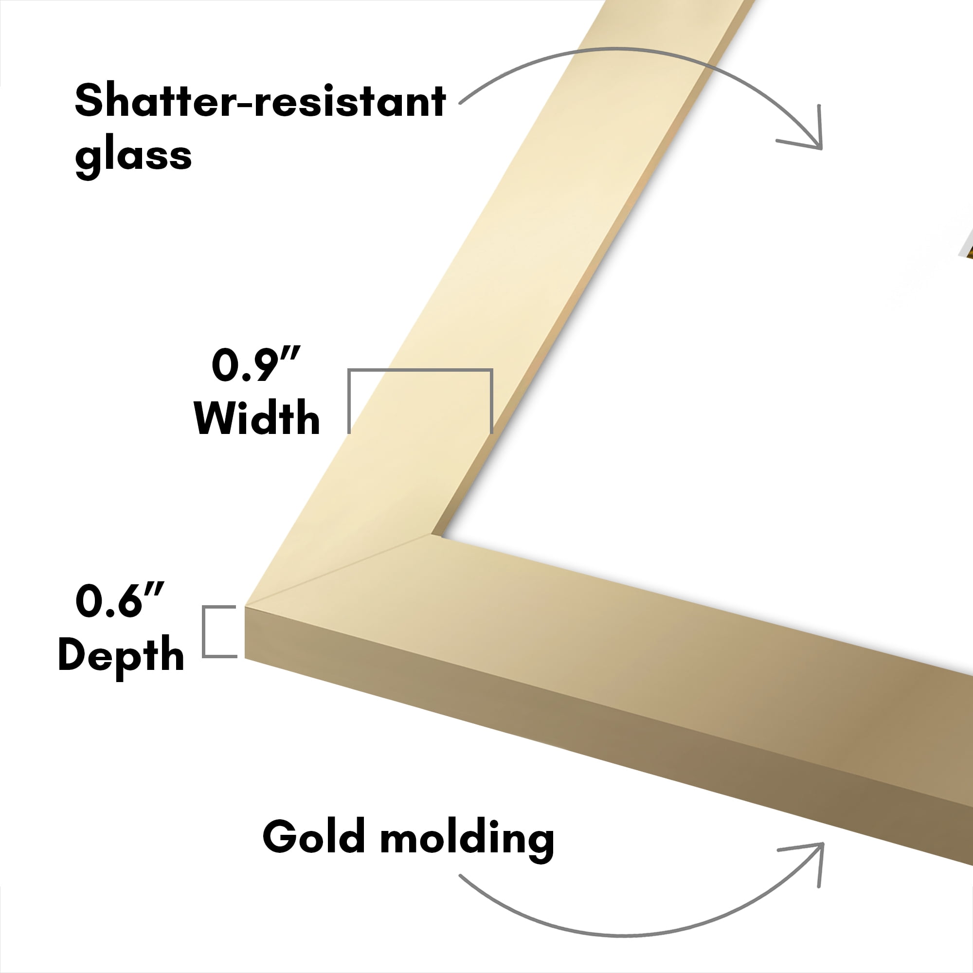 Americanflat 14x14 Picture Frame with Shatter-Resistant Glass with 5x7 Mat Wedding Signature Display - Gold