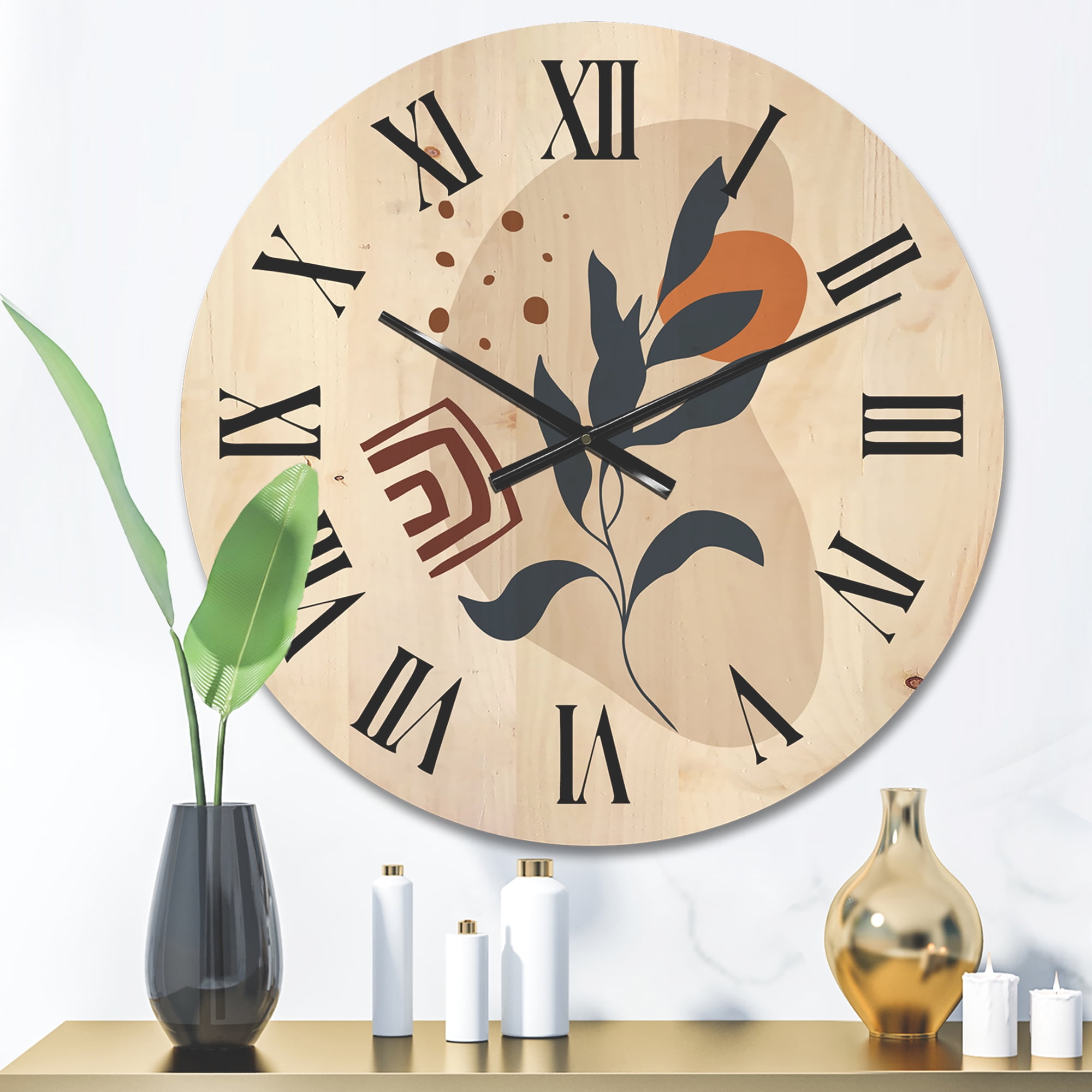 Designart 'Abstract Minimal Shapes Under Flowers VII' Modern Wood Wall Clock