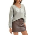 thumbnail image 4 of ATHLECHIC Floral V Neck Cardigans for Women Button Down Open Front Long Sleeve Knit Sweater Outerwear S Light Grey, 4 of 5