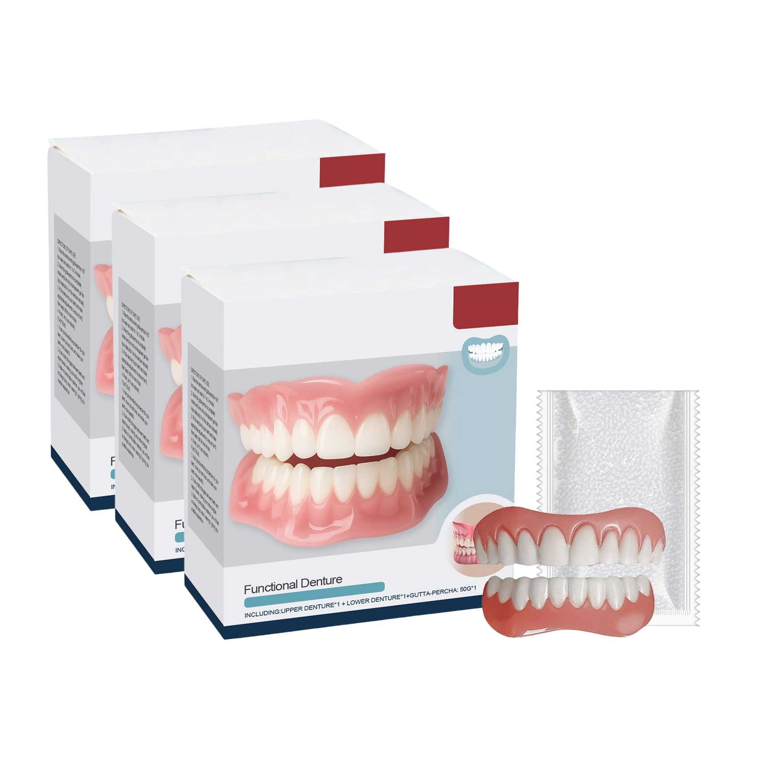 Multifunctional Silicone Denture Set: Moldable, Comfortable Dentures for Men and Women 3 Box