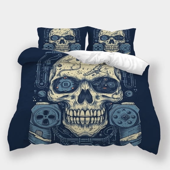 Fashion Comforter Cover Set Gamepad City Skull Printed Bedspreads Boys Men Cool Bedding Set,Queen (90"x90")