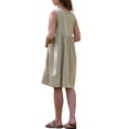 thumbnail image 3 of INSPIRE CHIC Linen Sleeveless Dress for Women's Summer V Neck Button Down Pleated Midi Dresses S Beige, 3 of 6