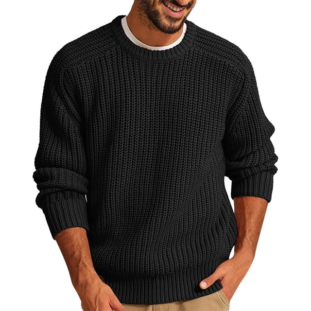 Chandail en Molleton Col Rond Brossé Automne Hiver pour Hommes - Chemise de Base Sans Capuche à Manches Longues, Haut Doux Décontracté pour Superposition
