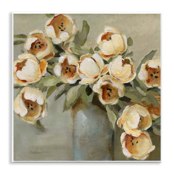 Stupell Industries Curved Flowers in Vase Floral Painting Unframed Art Print Wall Art, 12 x 12