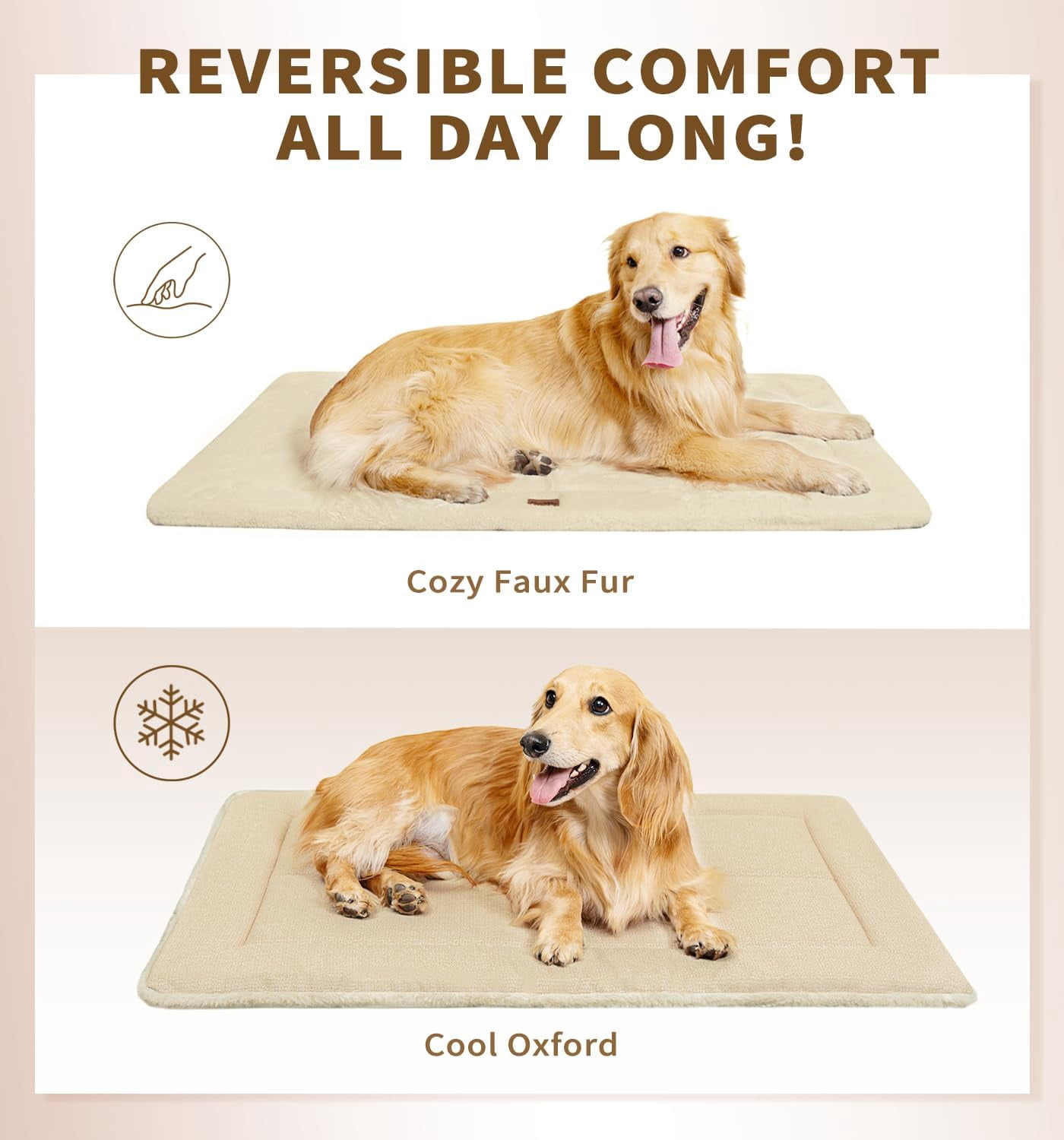 Made4pets Washable Dog Bed for Size Dogs, Reversible Foam Floor Dog Mat, 24*18, Beige