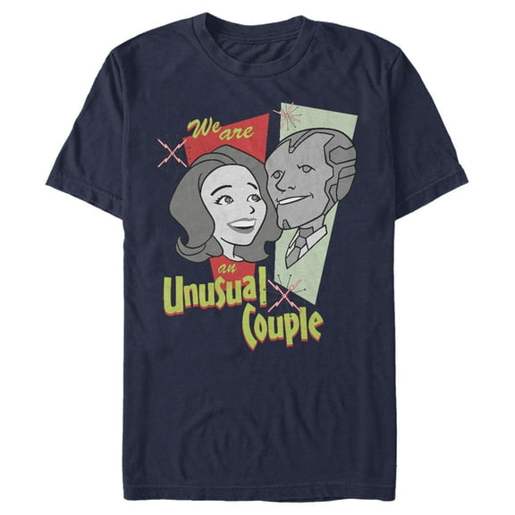 Men's Marvel WandaVision Retro Animated Unusual Couple  Graphic Tee Navy Blue Large