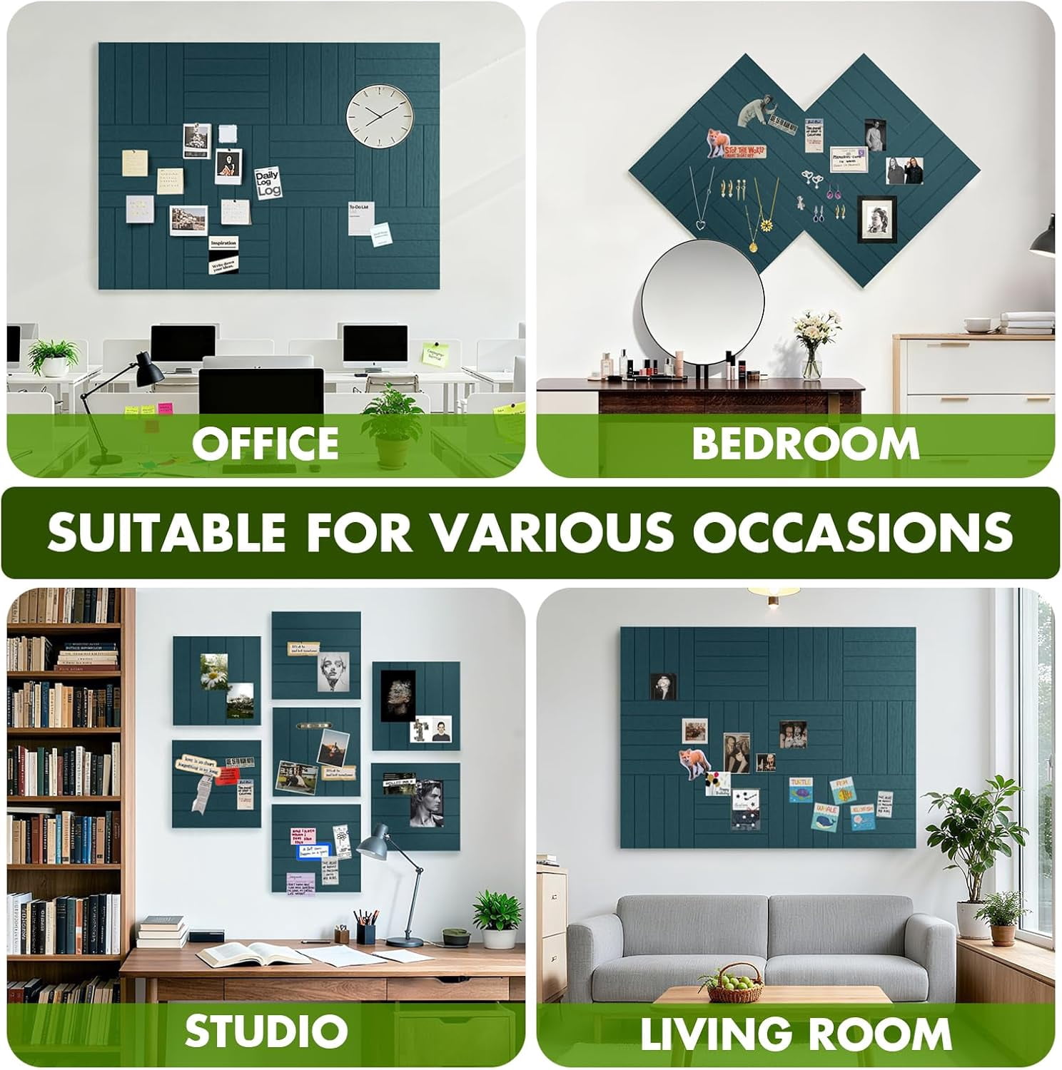 Large Cork Board for Office Decor, 48"x 36" - 1/2” Thick Felt Bulletin Board, 12 Pack Felt Board with Safe Removable Adhesive Tabs, Pin Board Cork Boards for Walls - Dark Blue