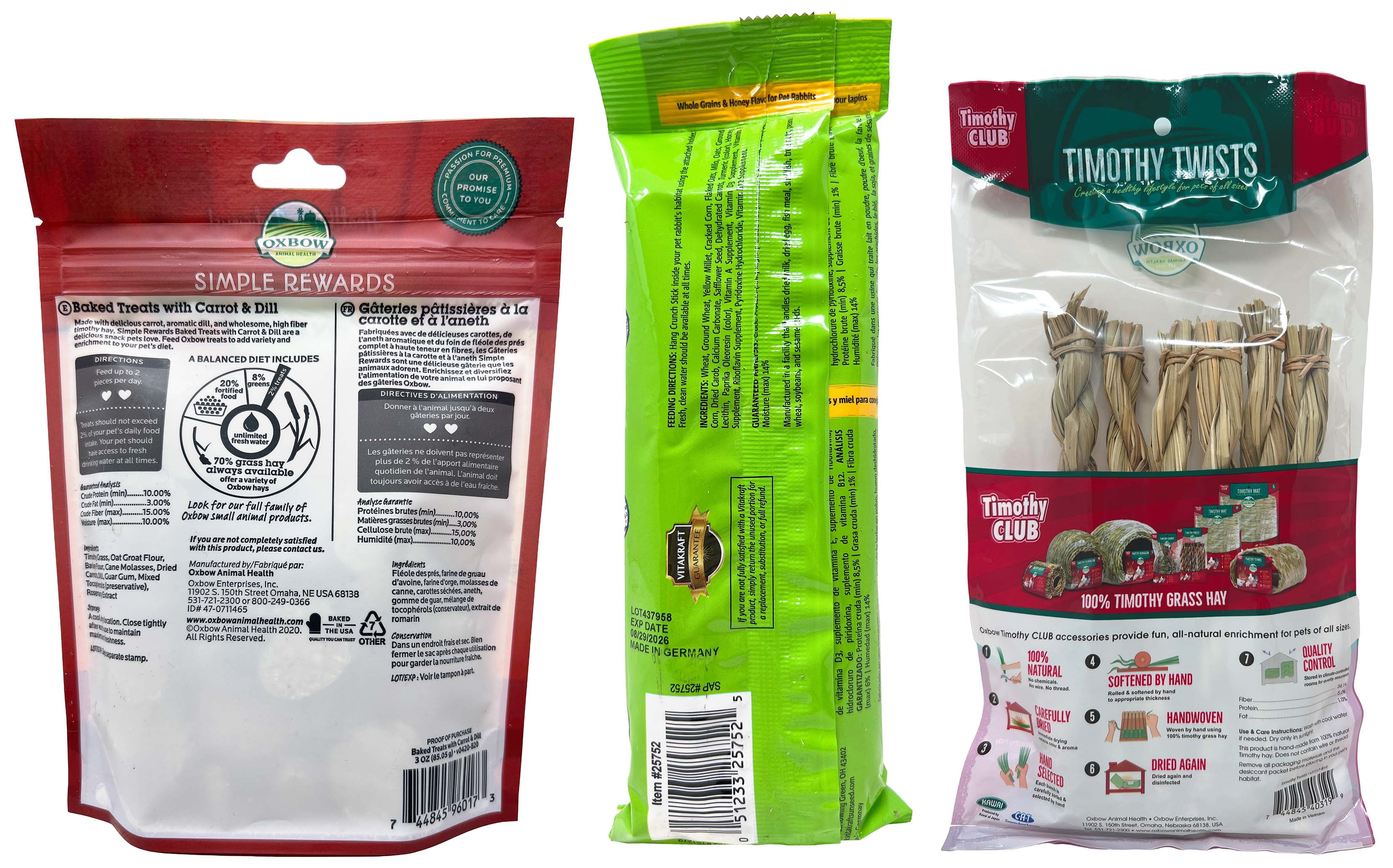 Vitakraft Rabbit Crunch Sticks - Whole Grain & Honey Flavored | MerlinsMart Zine - Percy Loves Pal Furresher - Chew Toy - Oxbow Simple Rewards