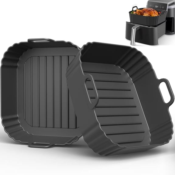 AISUO 2 Pack Square Reusable Silicone Air Fryer Liners, 8.5 Inch Food Grade Silicone Basket Accessories Compatible with Ninja AF141 AF181, COSORI 5-6.5 QT Air Fryer