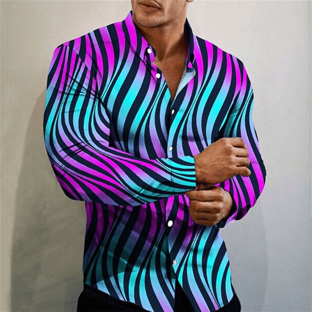 Camiseta de hombre 2024, camisa con botones, tendencia de empalme medio, nueva camisa suave y cómoda con patrón geométrico transparente de flores