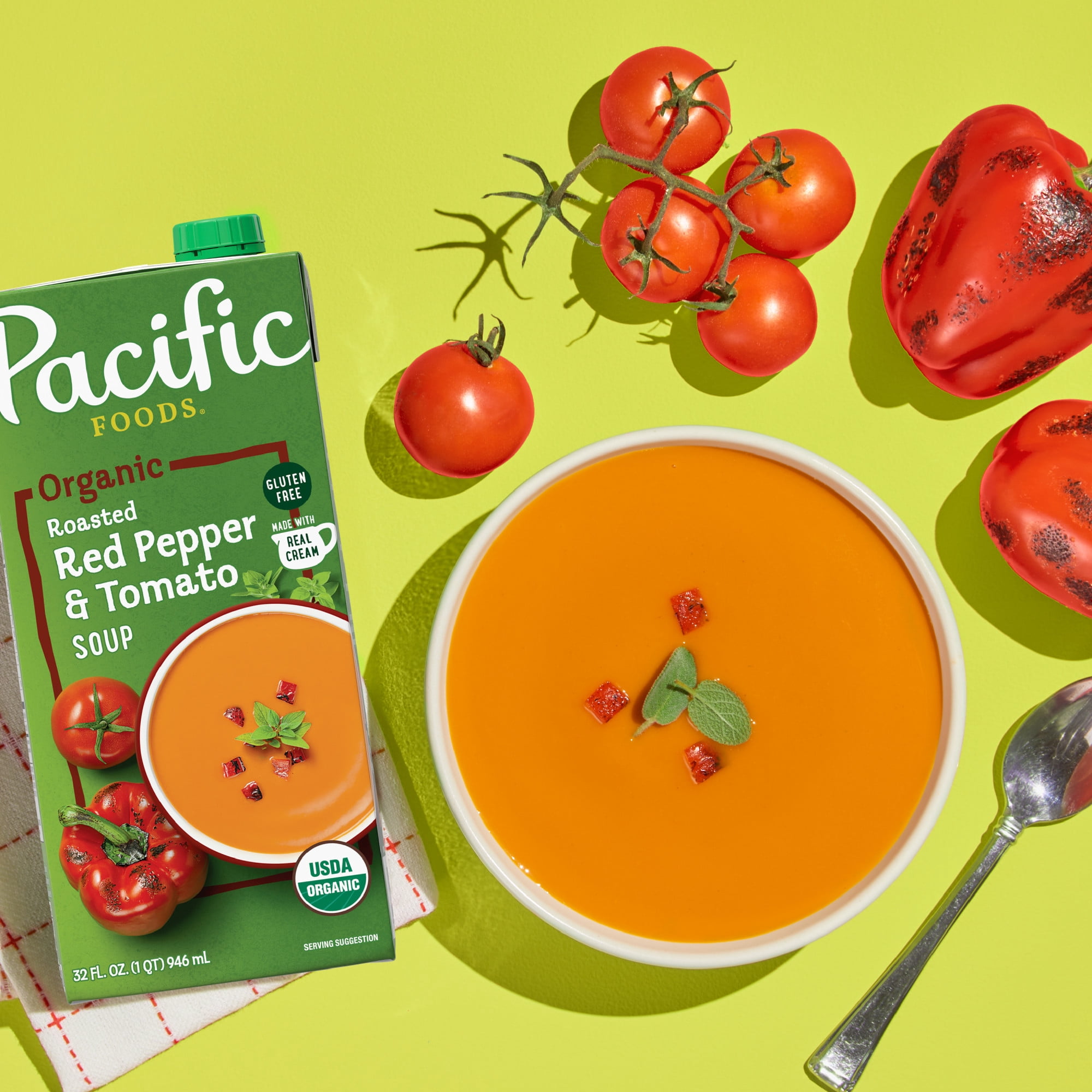 (12 pack) Pacific Foods Organic Roasted Red Pepper and Tomato Soup, 32 oz Carton