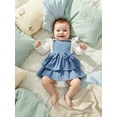 thumbnail image 5 of BemeyourBBs Newborn Baby Girl Spring Summer Clothes Denim Outfits Long Sleeve Rib Knit Romper with Bow Ruffle Jeans Suspender Skirt Dress Set, 5 of 9