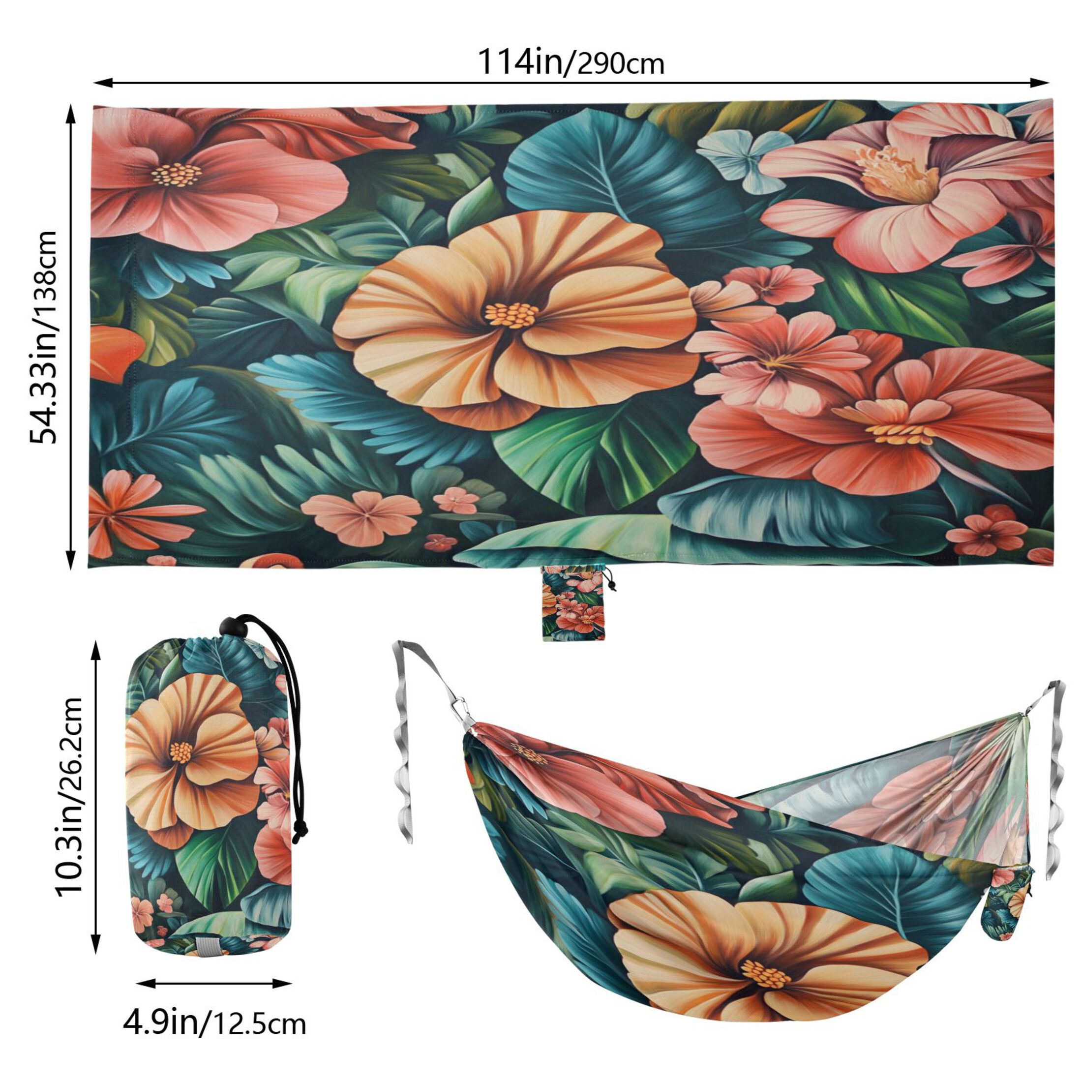Portable Outdoor Camping Hammock Travel Hammock Ideal for Backpacking, Hiking, and Travel Multicolor Painting Flowers