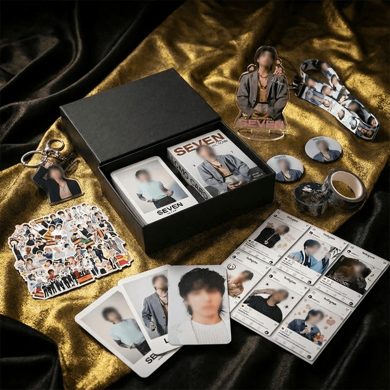 SEVEN Album Inspired K-pop Fan Gift Box, Collectible Merch Bundle Including Photocards, Standee & Stickers