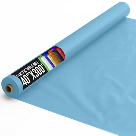 Exquisite Sky Blue Plastic Table Cover Roll, 40" x 300 ft.
