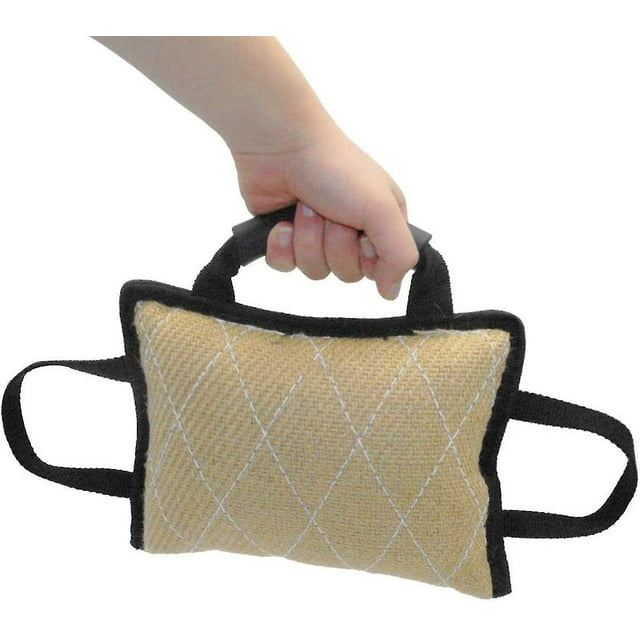 Almohada de lino resistente para mordeduras de perro, 3 asas, juguete de entrenamiento seguro para tirar