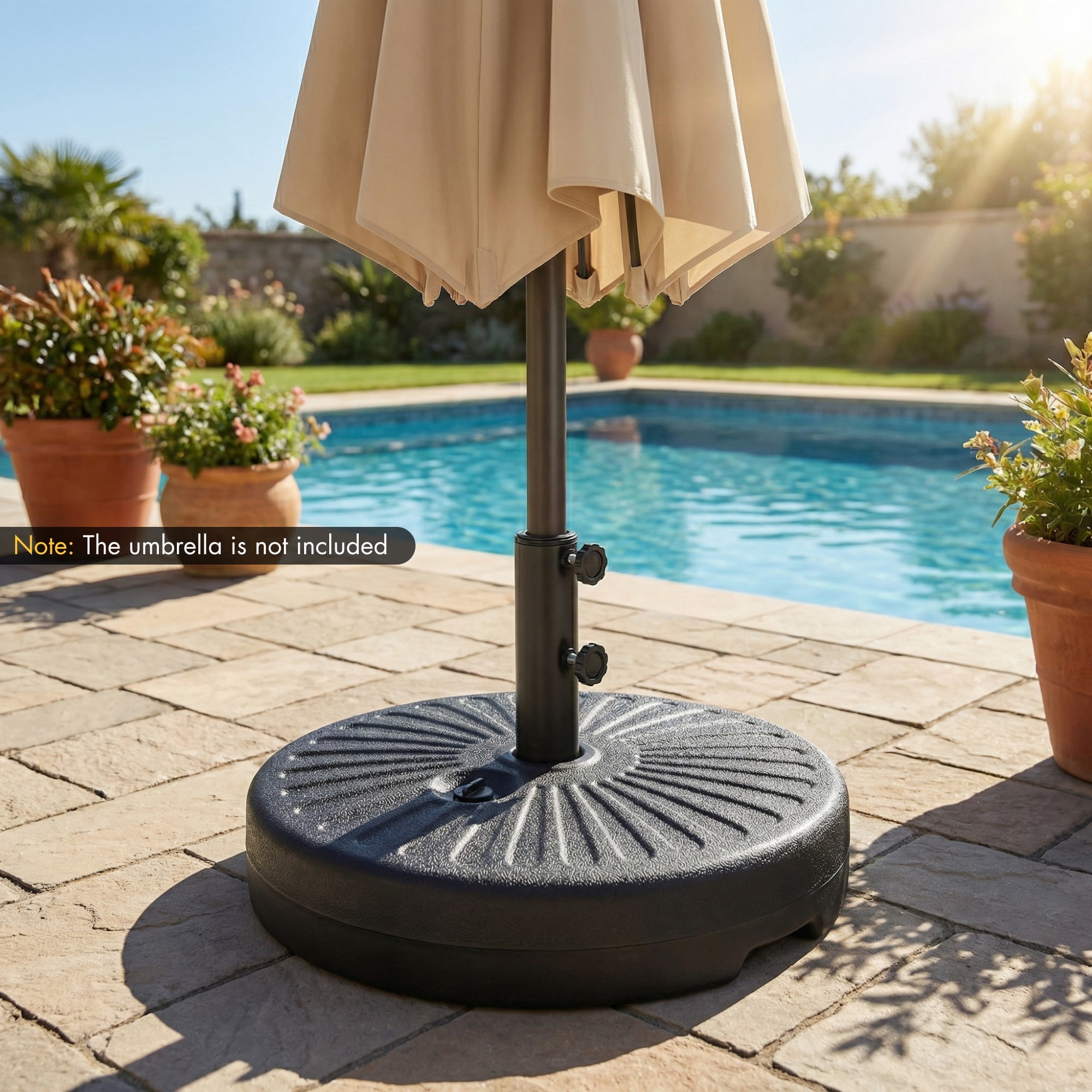 ELLEGNT Heavy-Duty Patio Umbrella Base Stand - 19.5" Round, Fillable, Fits 1.5" /1.9" Poles