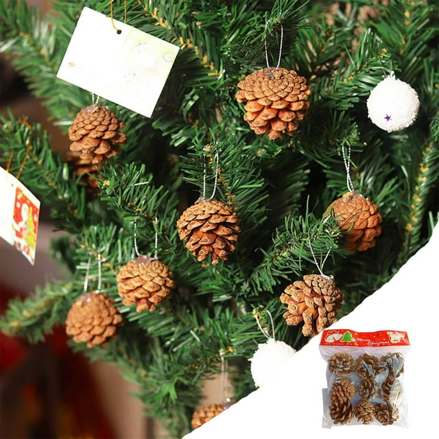 Kugachren Natural Brown Hanging Pinecone Ornaments 9PcsSet, Real Pine Cones for Christmas Tree Decor, Wreaths, Garlands, Table Centerpieces