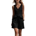 thumbnail image 2 of Trikvn 2 Piece Linen Sets for Women Summer Sleeveless V Neck Button Down Peplum Vests Tank Top and Pleated Shorts Matching Set Elegant Beach Casual Vacation Outfits, 2 of 5