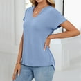 thumbnail image 5 of Htigea Womens Summer V Neck T Shirts Casual Roll Short Sleeve Tops Loose Fit Basic Tee with Pocket Sale Blue,S, 5 of 6