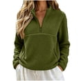 thumbnail image 2 of CQONEPT Women's Lightweight Half Zip Warm Sherpa Fleece Sweatshirt Fall Winter Cozy Pullover Tops with Zipper Pockets Army Green M, 2 of 7