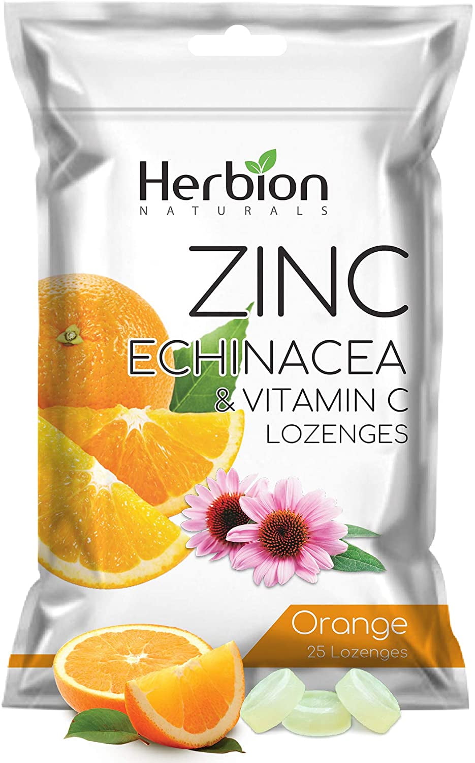 Herbion Naturals Zinc, Echinacea & Vitamin C Lozenges Dietary Supplement Orange Flavor 25 CT