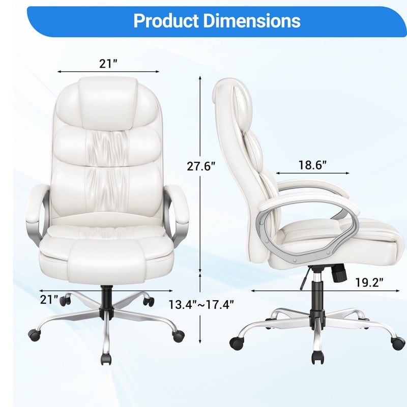 Homall High Back Adult PU Leather Office Chair, White (Set of 1)