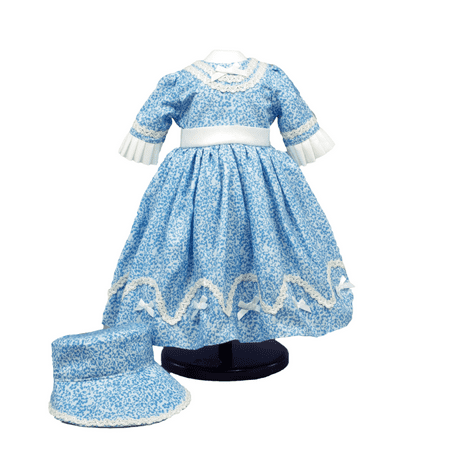 1800's Historic Style Sunday Blue Dress & Hat, Fits 18
