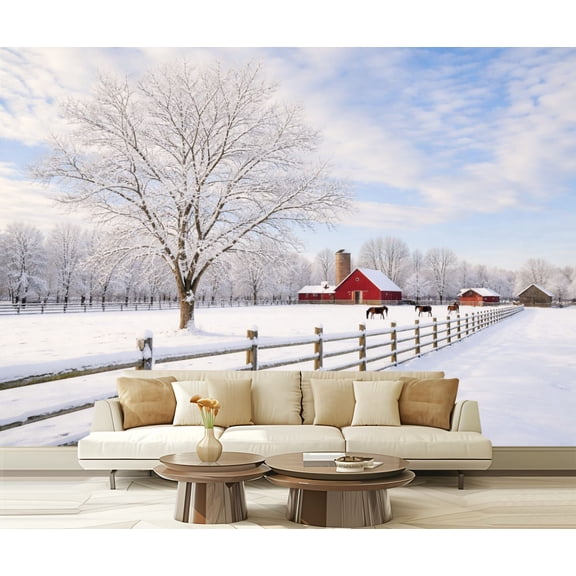 Peel and Stick Wallpaper Waterproof Farm Scenics Winter Wall Mural Decor Self Adhesive and Removable 69in x 98in