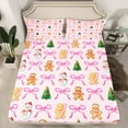 thumbnail image 2 of Manfei Pink Bowknot Bowtie Twin Sheet Sets,Cartoon Xmas Snowmen Twin Fitted Sheet,Christmas Gingerbread Man Flat Sheet For Child,Super Cozy Room Decor,3-Piece, 2 of 7
