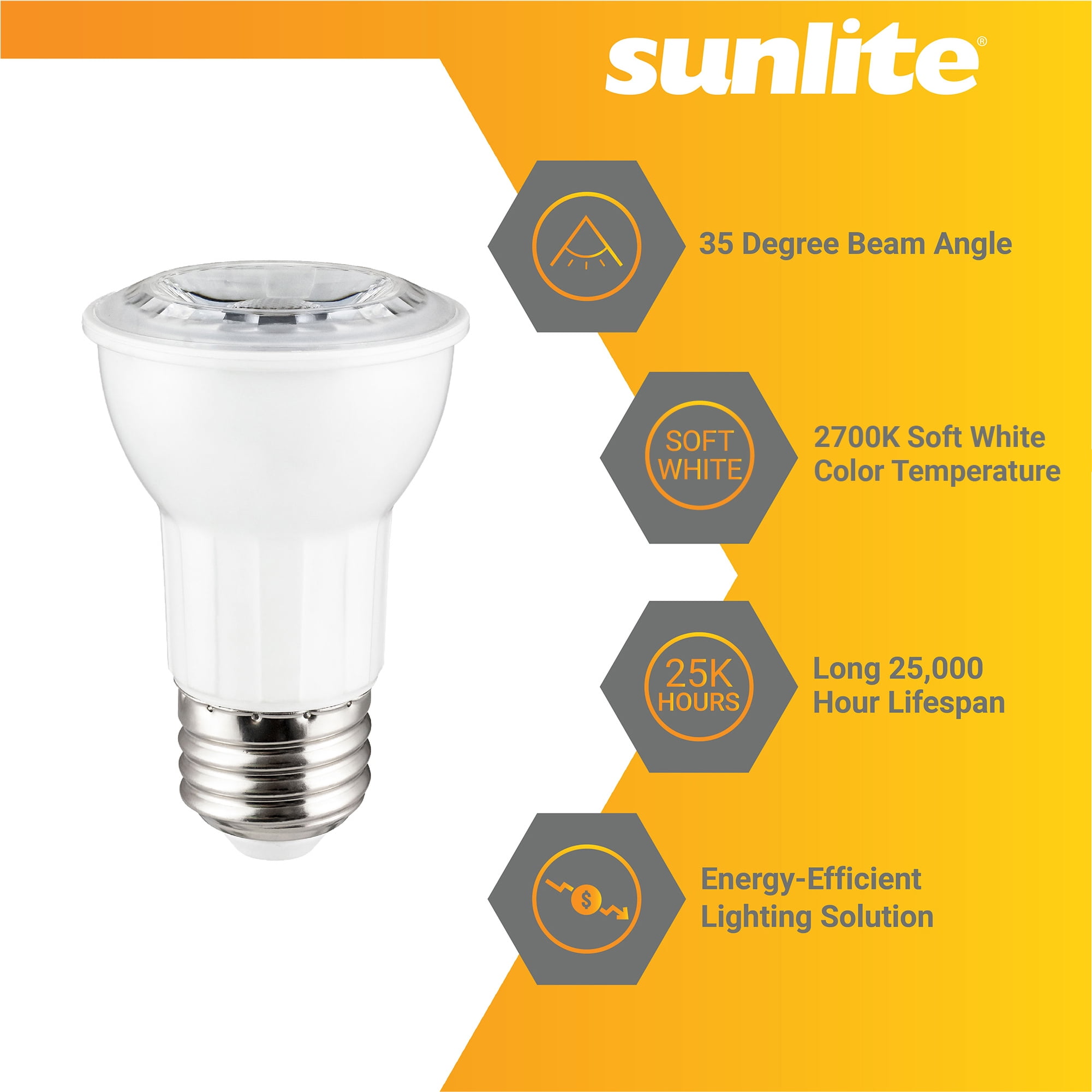 Sunlite LED PAR16 Reflector Light Bulb, 6 Watts (50W Equivalent), Medium E26 Base, Dimmable,ETL Listed, 2700K Soft White, 6-Pack