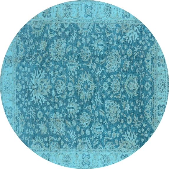 Ahgly Company Indoor Round Oriental Light Blue Industrial Area Rugs, 3' Round