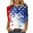 thumbnail image 2 of Cavosen Red White and Blue Clothes for Women Petite Patriotic 3/4 Sleeve Round Neck Shirts American Flag Print Shirts Lady XL Independence Day Casual Tops 4th of July Tunic Tees Patriotic Blouses, 2 of 5