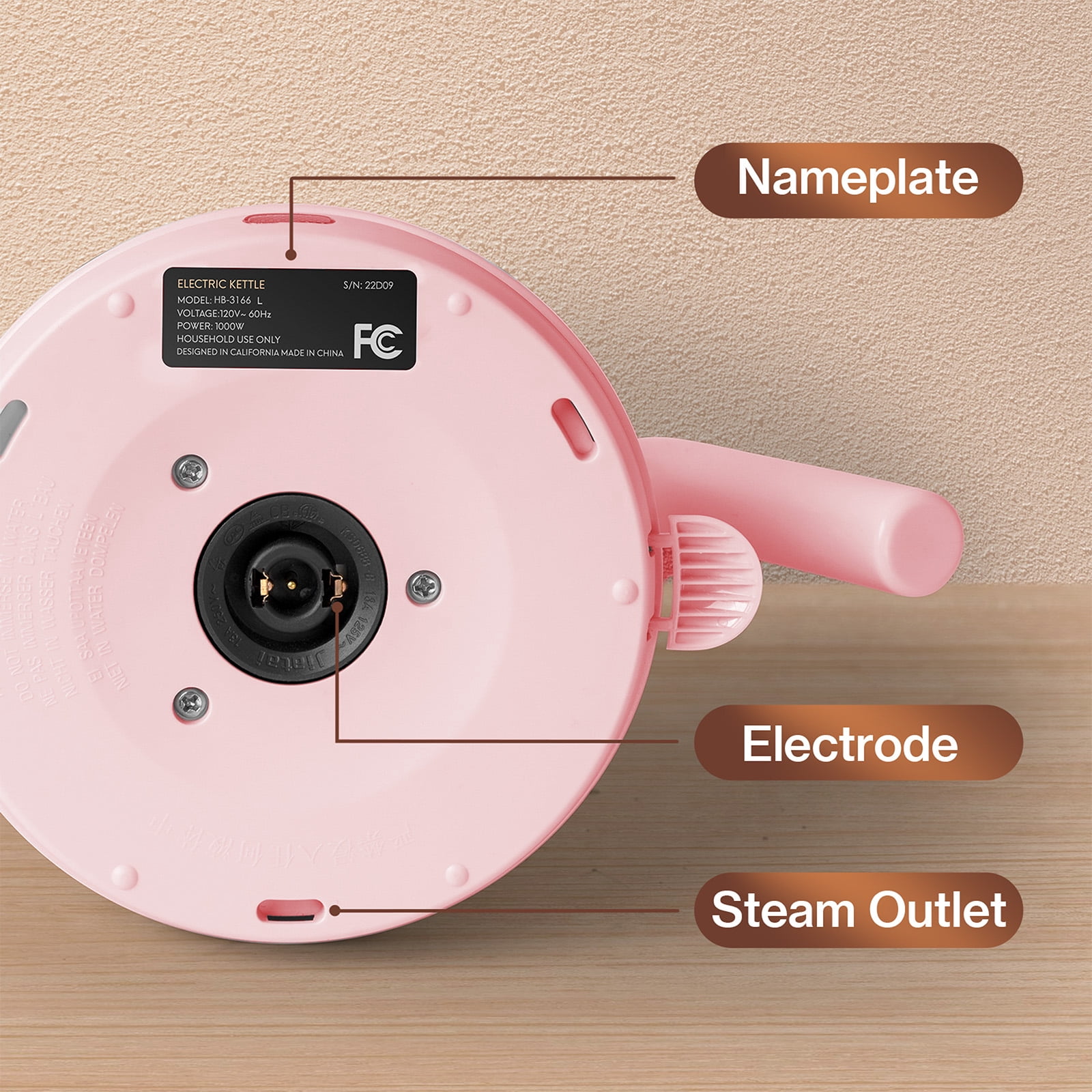 Mecity Basic Gooseneck Kettle, Stainless Steel, Fast Heating, Auto Shut Off, 0.8 L, 1000W, Pink