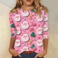 thumbnail image 2 of Women's Christmas Print Round Neck 3/4 Sleeve Relaxed Pullover - Pink - XXXXXL, 2 of 5
