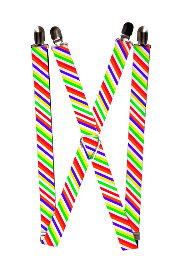 Bright Colorful Colors White Diagonal Striped Pattern Suspenders
