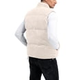 thumbnail image 3 of Men's Suede Stand Collar Casual Vest Winter Solid Color Zipper Sleeveless Jacket with Pockets Waistcoat Beige Size L, 3 of 4