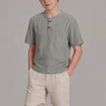 thumbnail image 2 of MKOSPLRT Boys Henley Shirts 5-15Y Kids Basic Solid Tops Short Sleeve Button Up T Shirts Lightweight Summer Tees with Pocket, 2 of 10