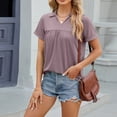 thumbnail image 4 of HAPIMO Women's Trendy Loose Tops Dressy Tunic Summer Tees Short Sleeve Lapel V Neck Pullover Elegant Casual Relaxed Blouses for Teen Girls Solid Color Ruched Purple M, 4 of 7