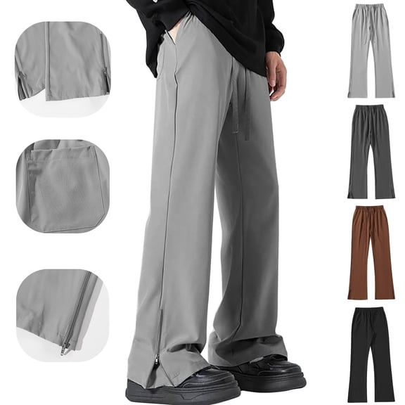 WPPGONE Athletic Pants for Men with Pockets Elastic Waisted Bootcut Side Zipper Hem Comfy Bottoms Sports Gym Workout Trousers